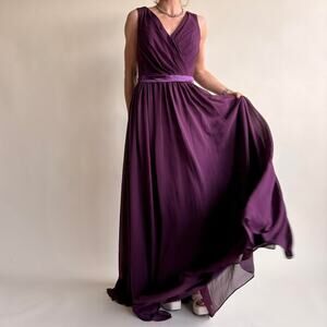Awei Bridal Eggplant Purple Floor-Length Gown - V-Neck, Sleeveless- size 10